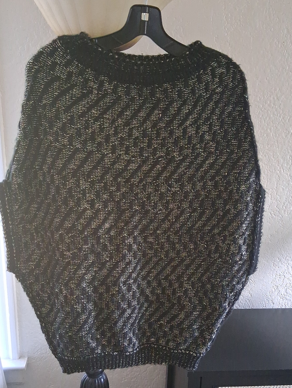 Black Metallic Crewneck Sweater with White Threading